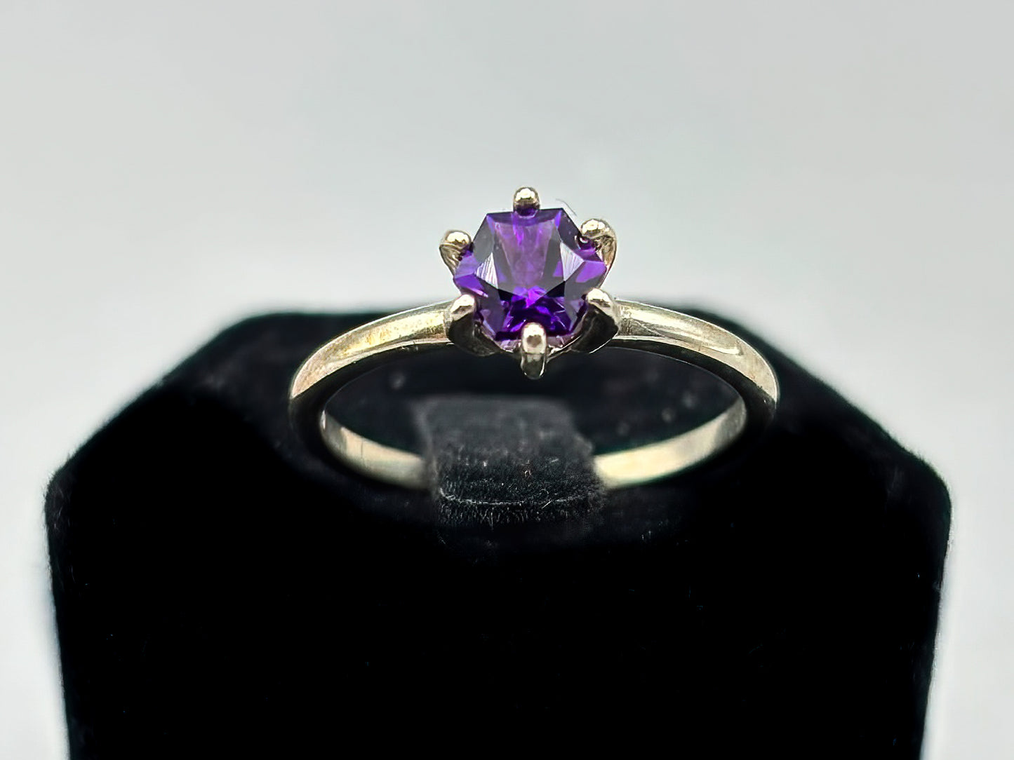 Hexagon Amethyst set in Sterling Silver Band, Size 7
