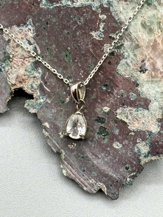 Pear Shaped White Topaz Set in Sterling Silver with Adjustable Sterling Chain