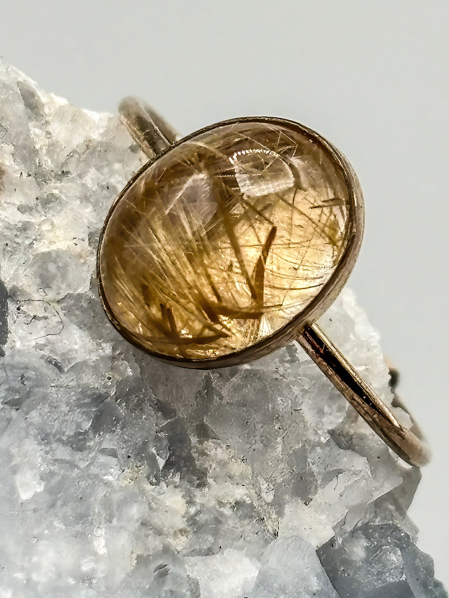 14K gold filled ring set with Rutilated Quartz Cabochon, Size 6