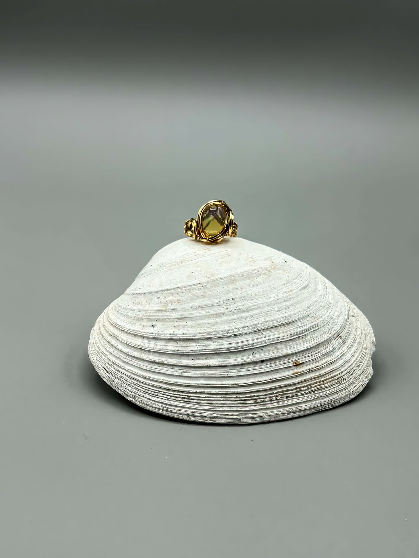 Gorgeous Clear Opal with Multi Color Flash wrapped in 14K gold filled wire, Size 6