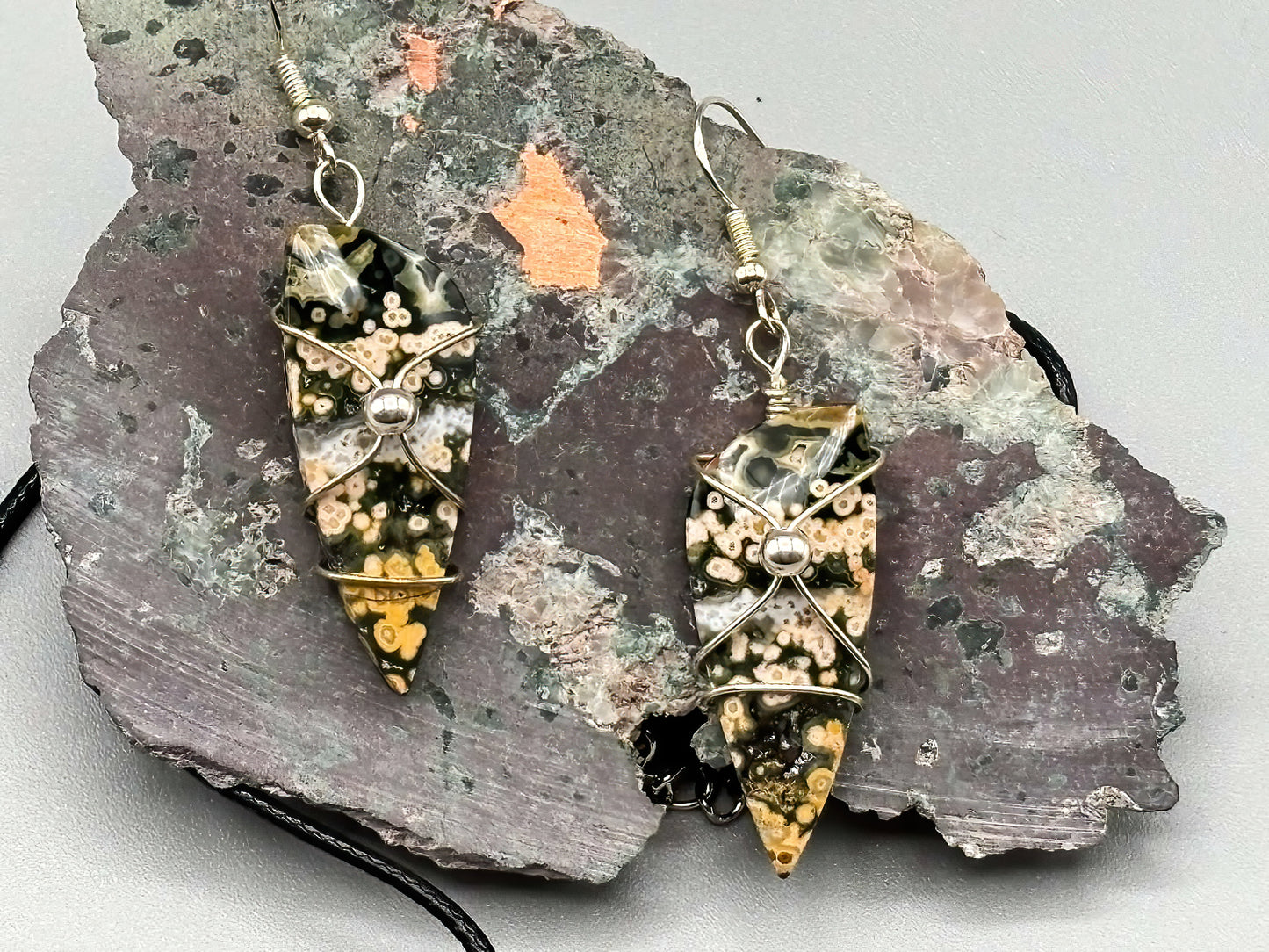 River Jasper Pendant and Earring Set in .925 Sterling Silver