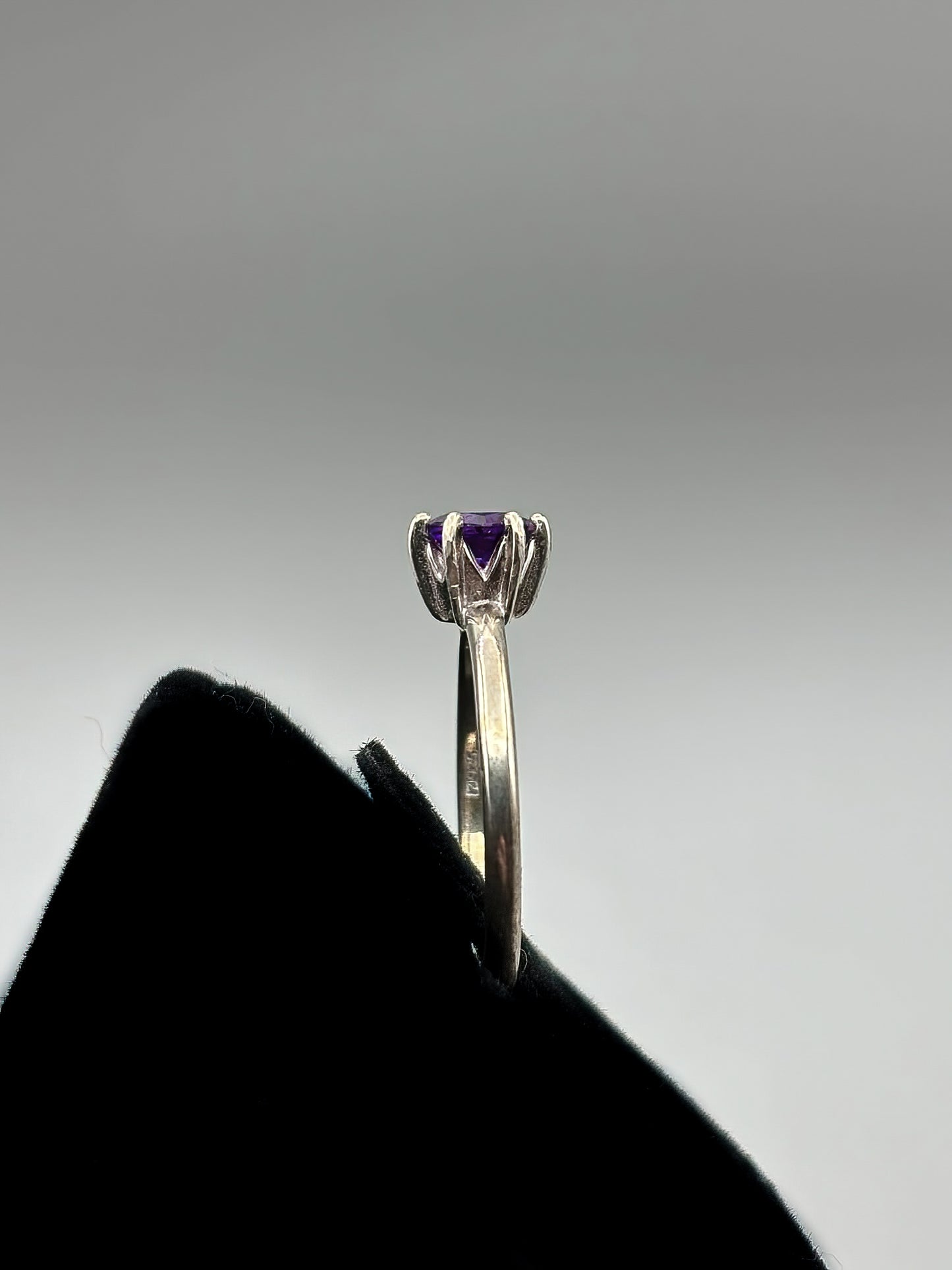 Hexagon Amethyst set in Sterling Silver Band, Size 7