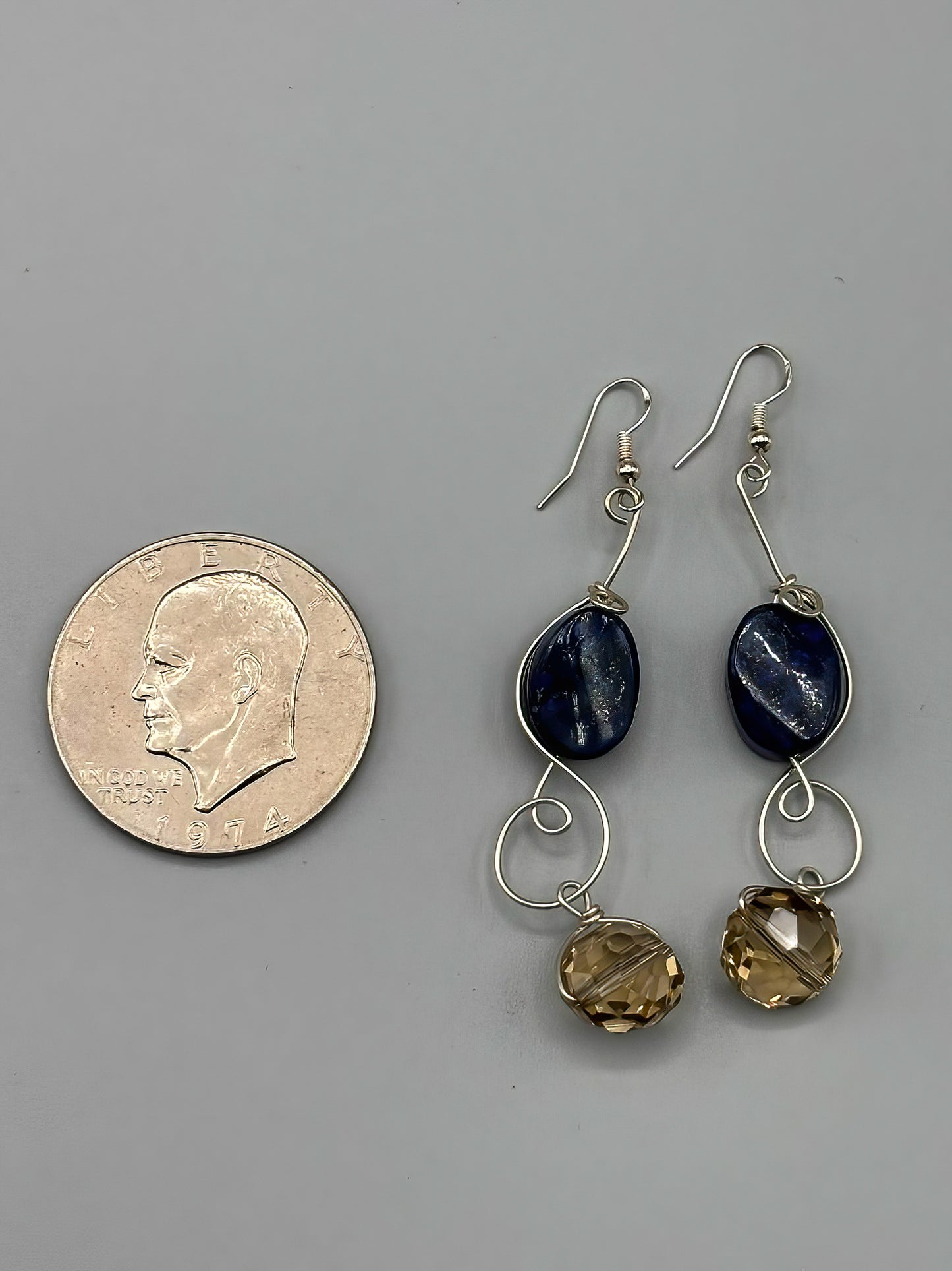 Statement Piece Earrings with Smokey Quartz and Blue Lapis, wrapped in Sterling silver