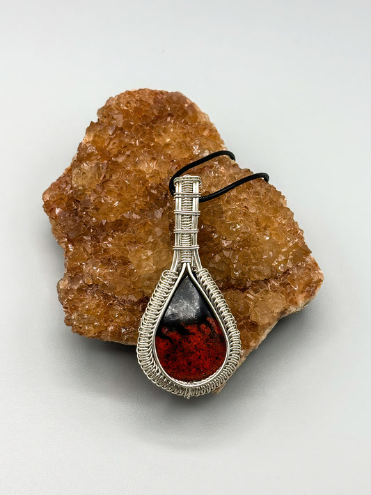 Red Plume Agate in Heavy Sterling Silver Pendant