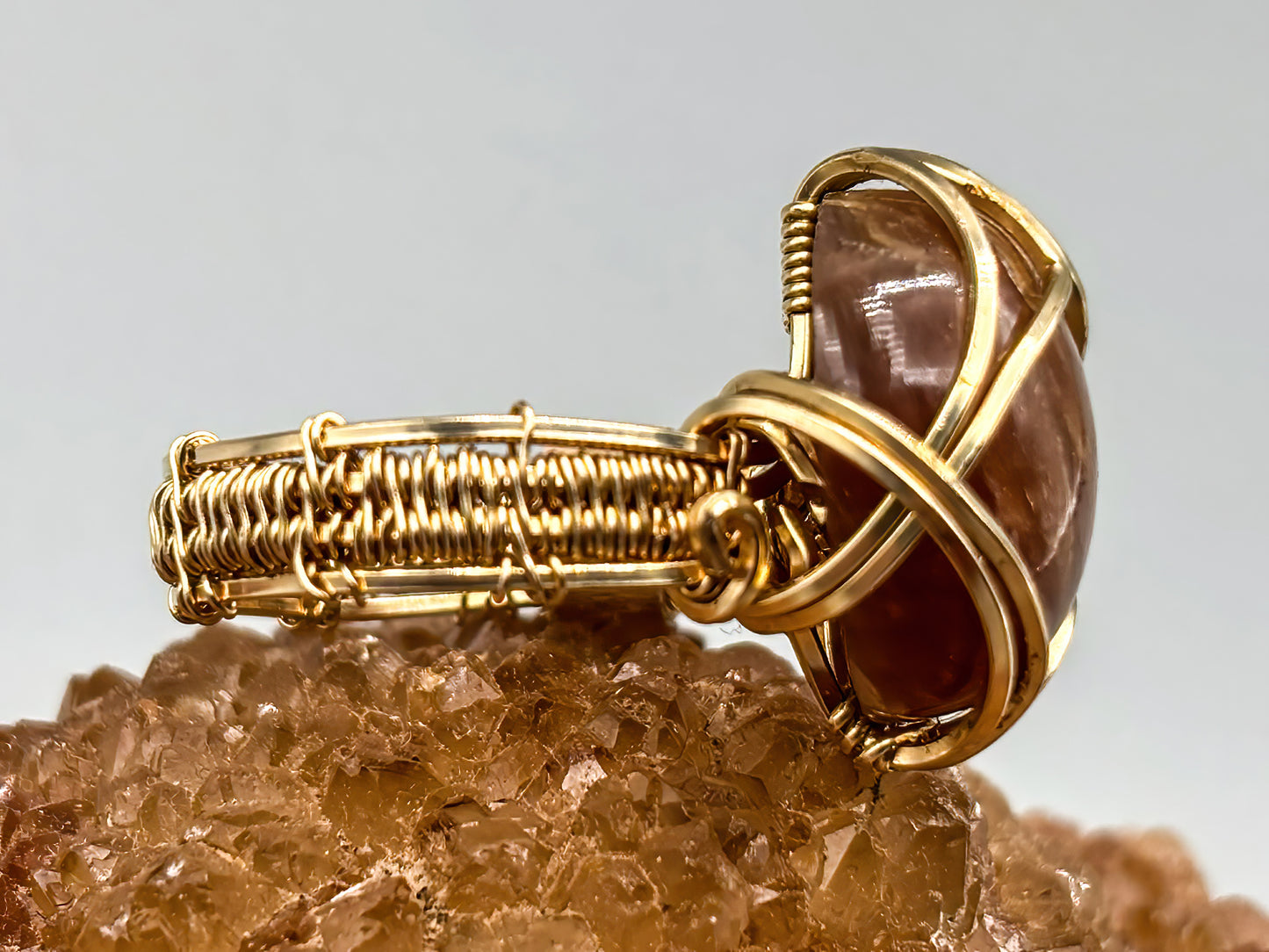 Golden Moonstone Ring wrapped in 14K gold filled wire Size 8