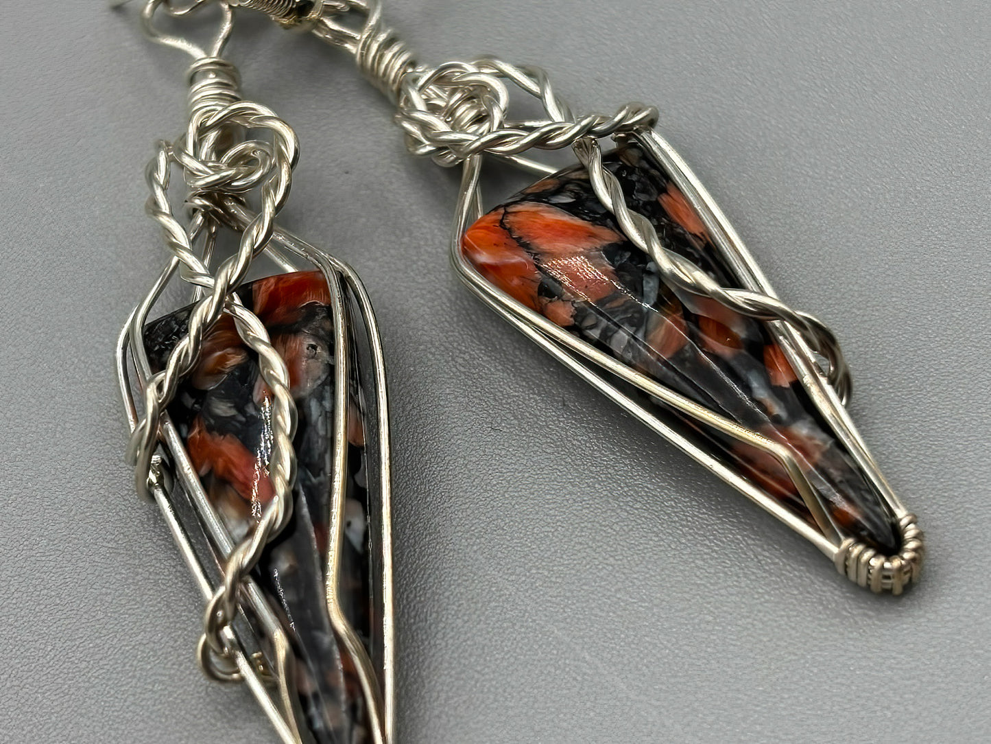Spiny Oyster Composite in orange and black, wrapped in .925 Sterling Silver