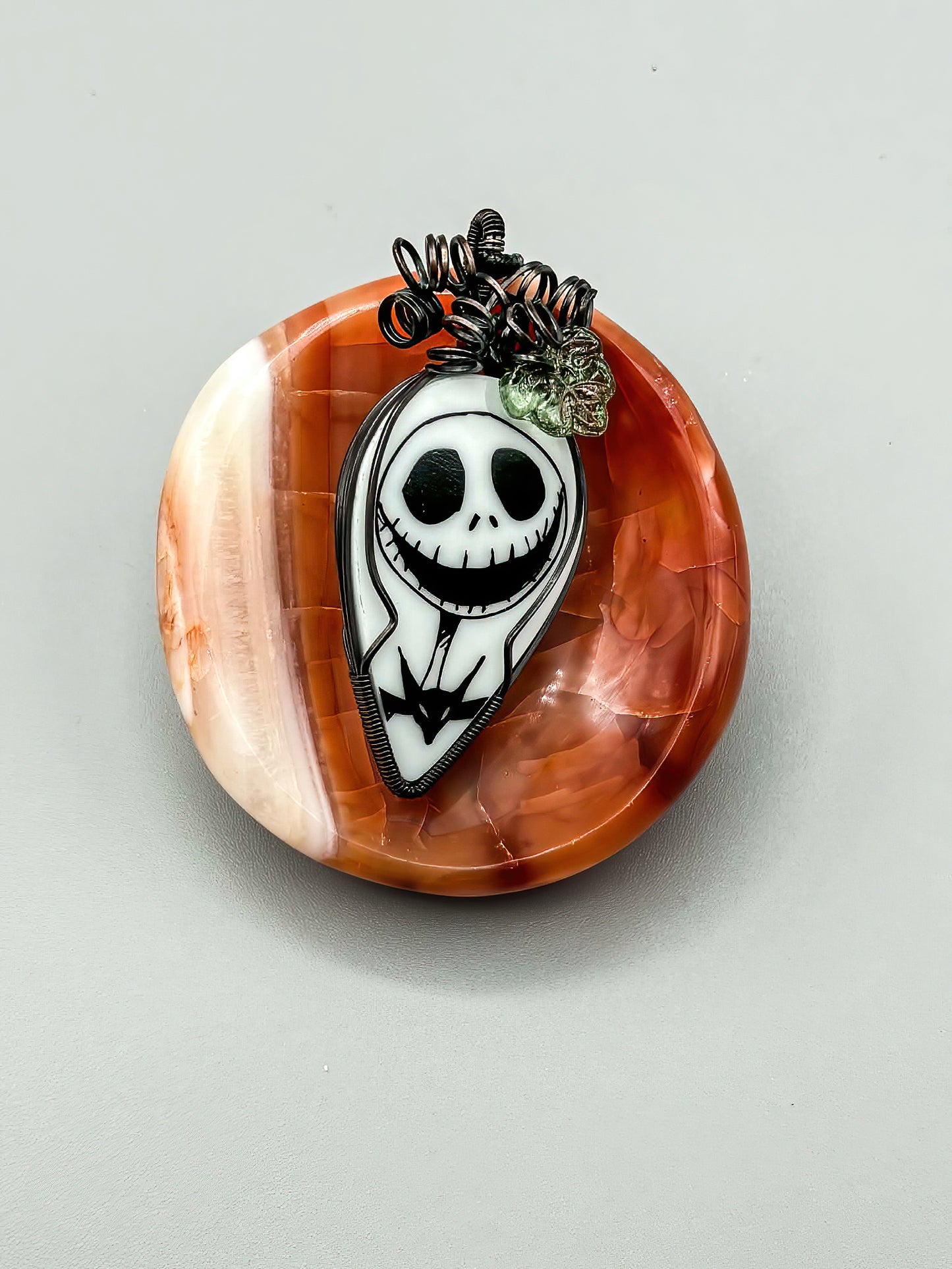 Porcelain Cabochon wrapped in Oxidized Fine Copper with Czech Glass Accent