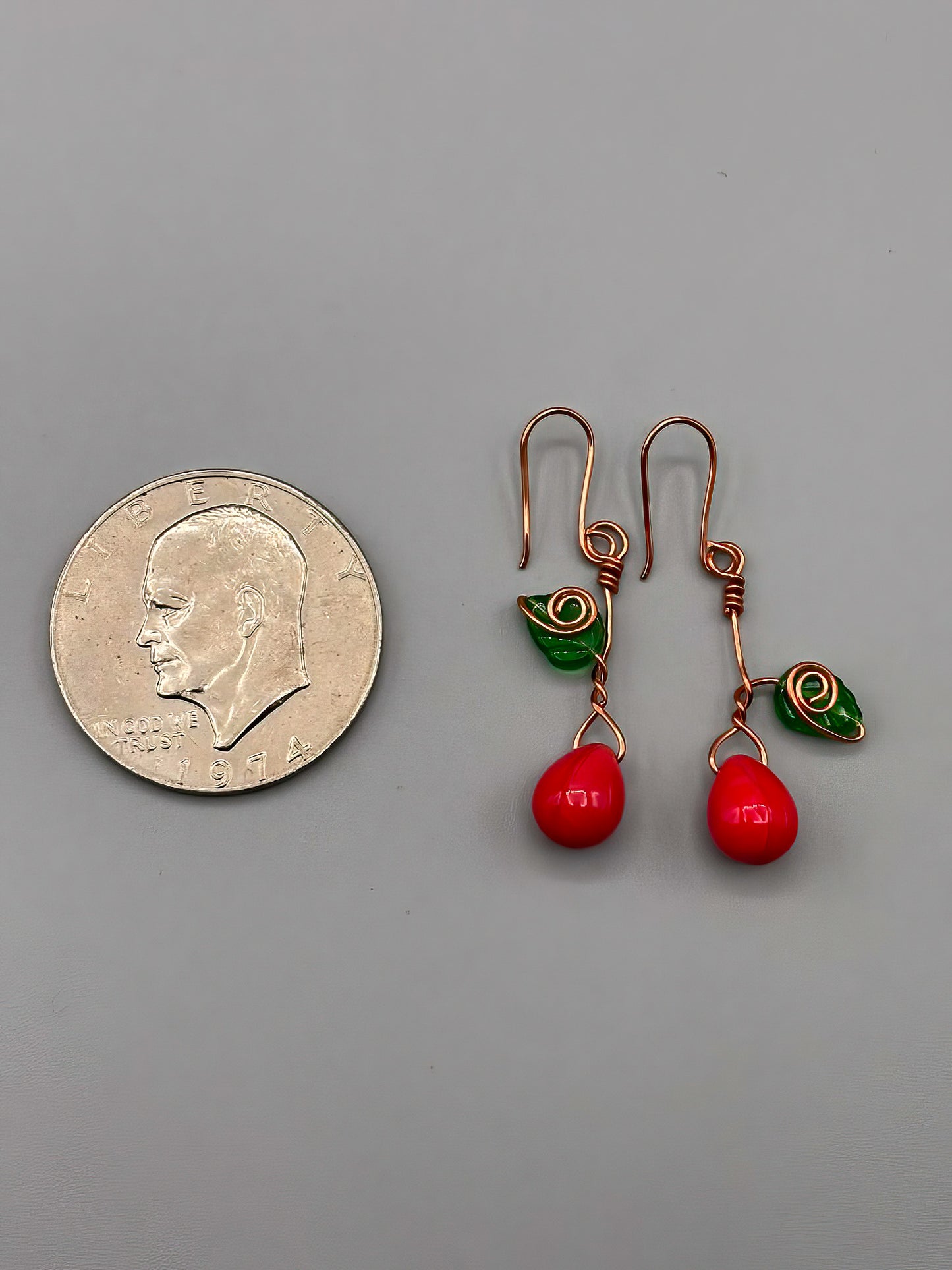 Czech Glass Cherry Earrings in Fine Copper
