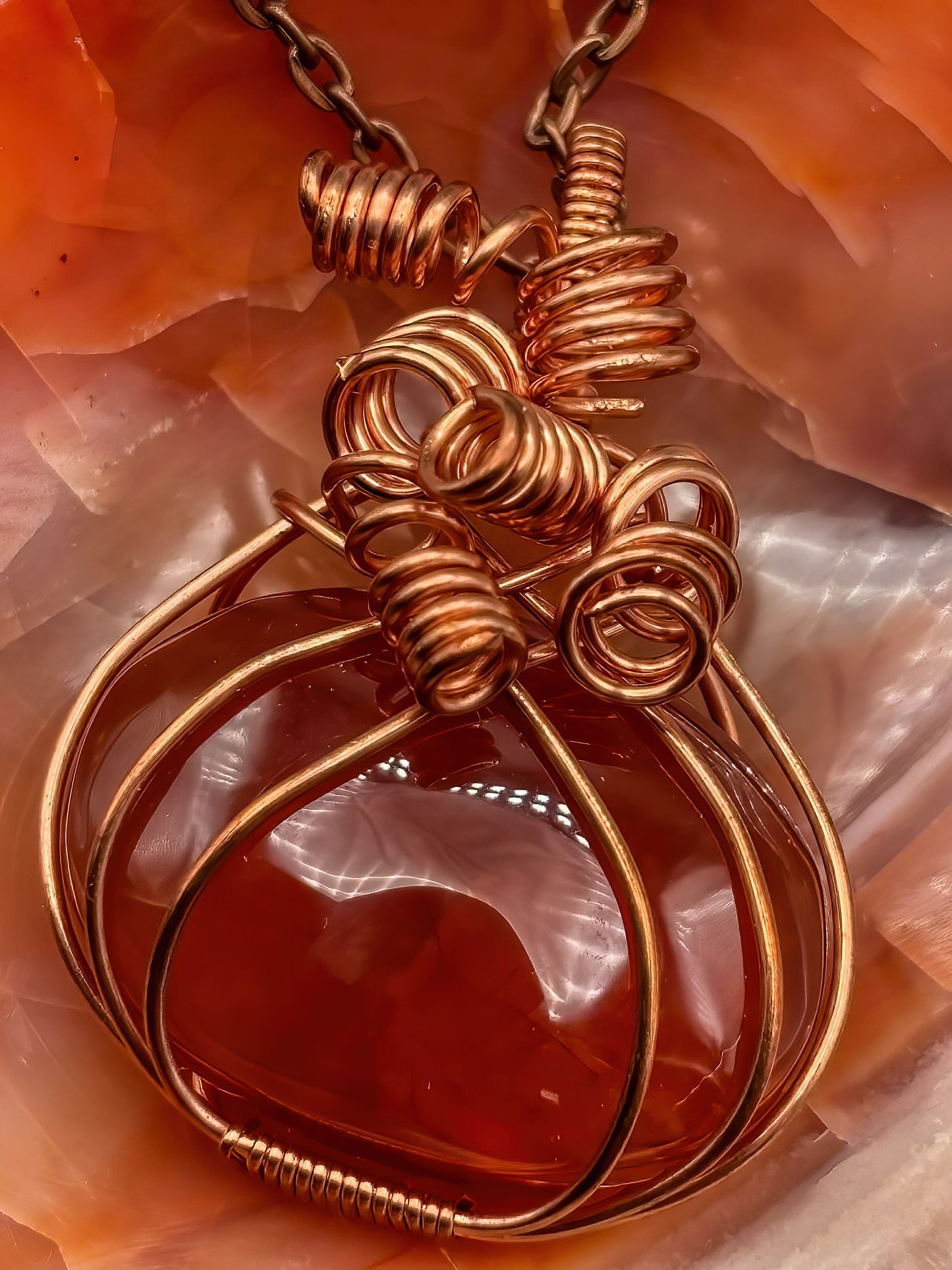 Carnelian Pumpkin Pendant in Copper