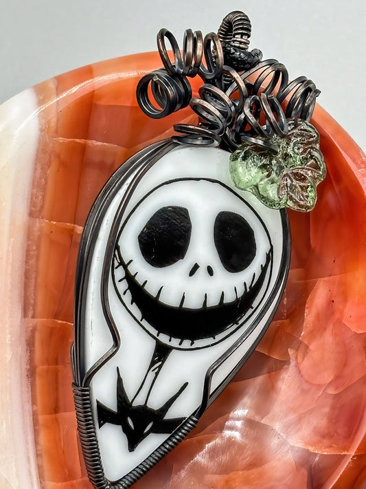 Porcelain Cabochon wrapped in Oxidized Fine Copper with Czech Glass Accent