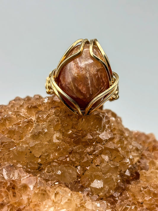 Golden Moonstone Ring wrapped in 14K gold filled wire Size 8
