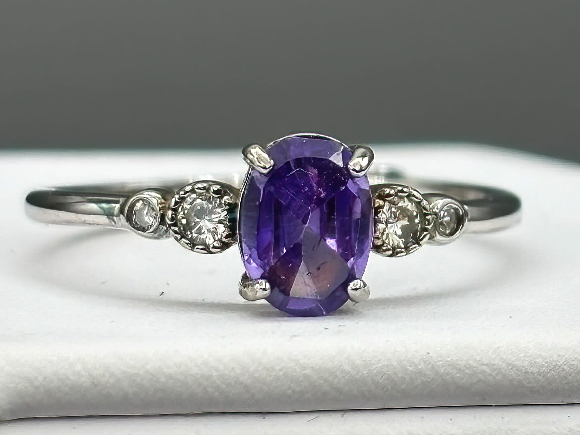Purple Oval Cubic Zirconia set in an adjustable sterling silver band