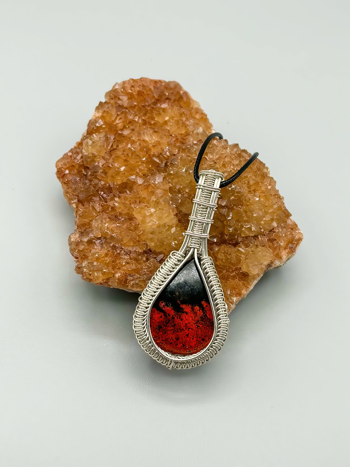 Red Plume Agate in Heavy Sterling Silver Pendant