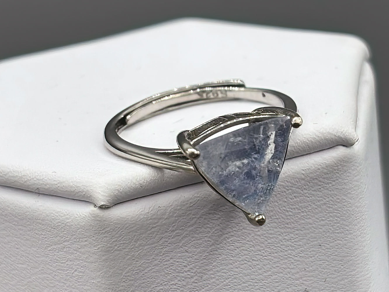 Beautiful Triangle Cut Rare Dumortierite set in an adjustable sterling silver band