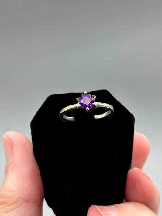 Hexagon Amethyst set in Sterling Silver Band, Size 7