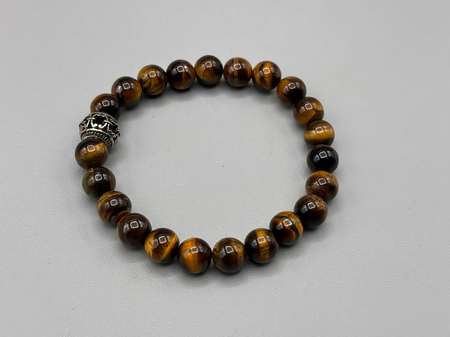 Tigers Eye Beaded Bracelet with Tibetan Silver Bead, 6 3/4 inches