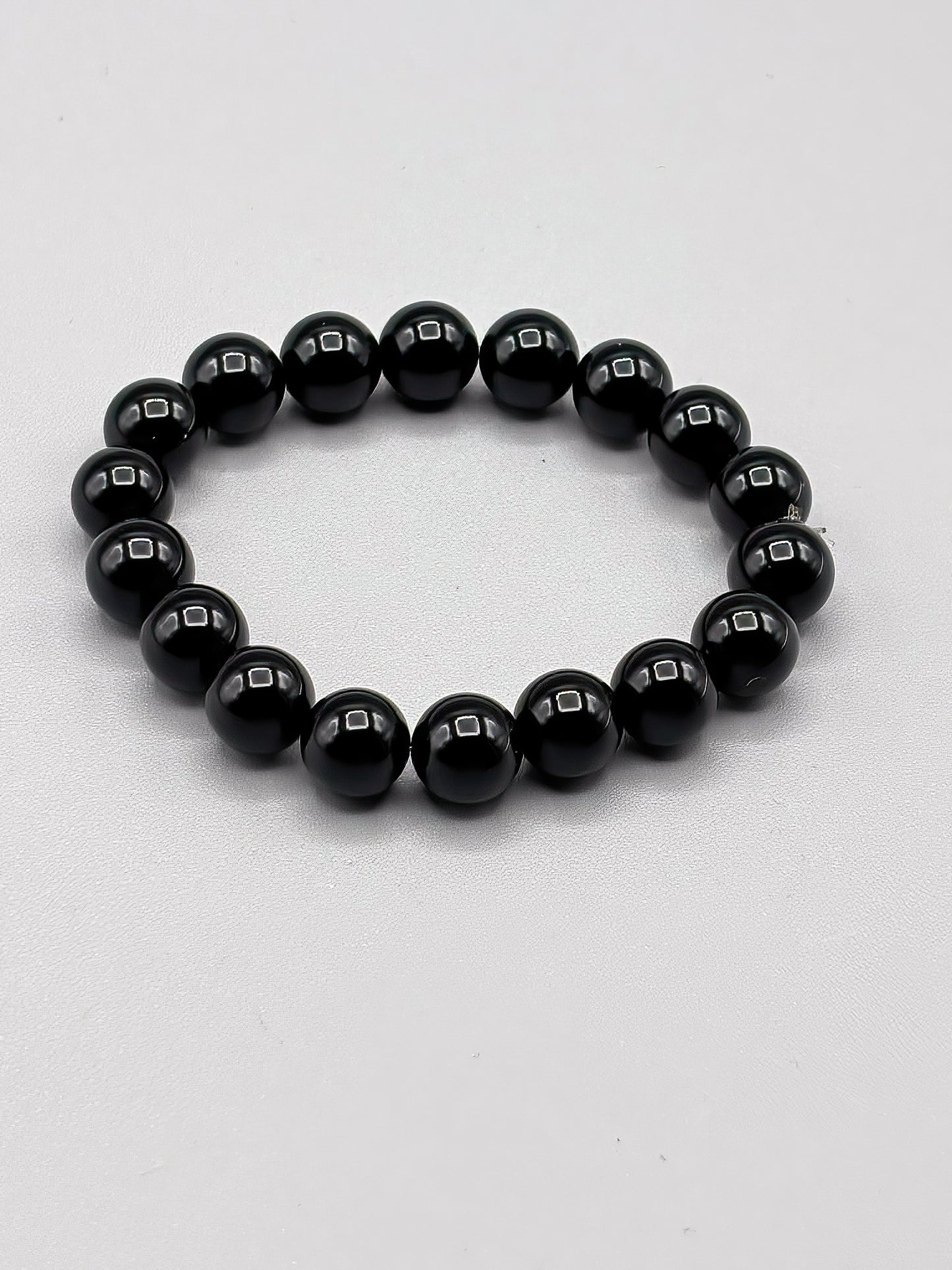 10mm Black Obsidian Beaded Bracelet, 7 inch