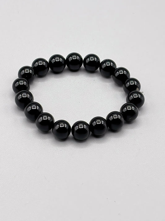 10mm Black Obsidian Beaded Bracelet, 7 inch