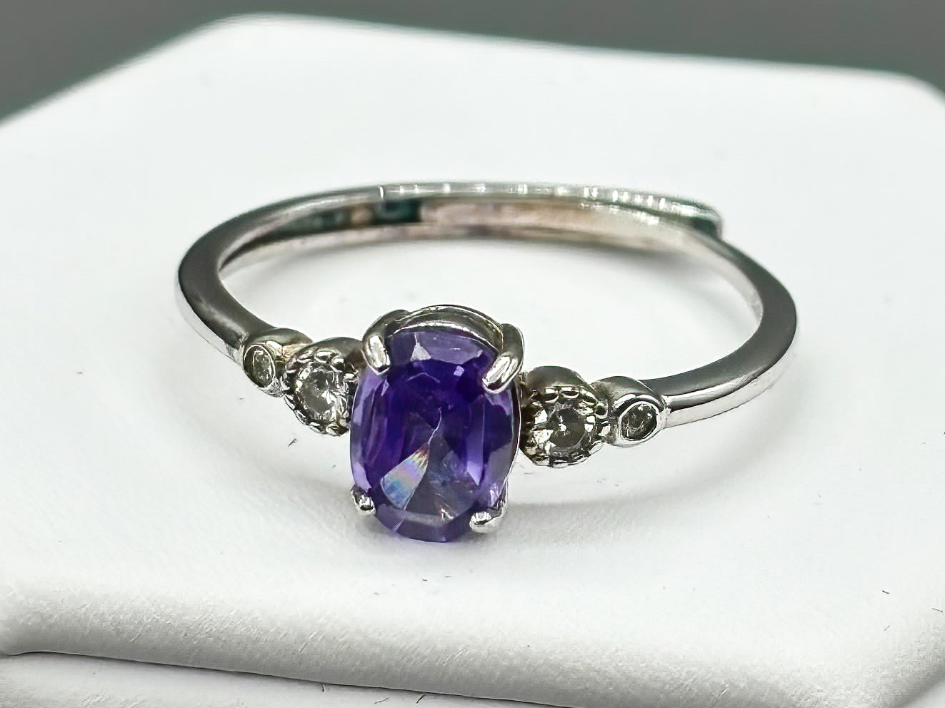 Purple Oval Cubic Zirconia set in an adjustable sterling silver band