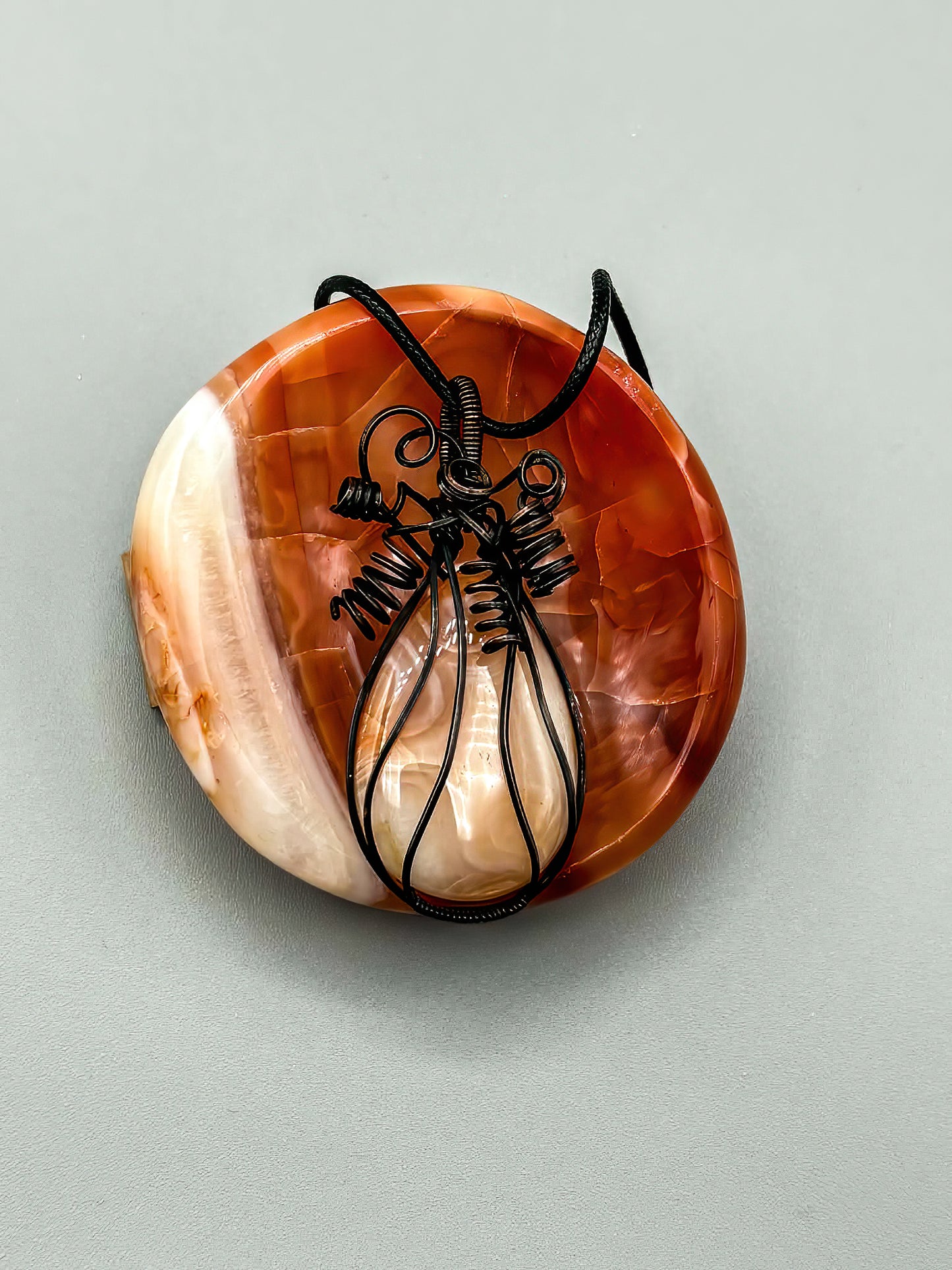 Carnelian Pumpkin Wrapped in Oxidized Fine Copper Wire