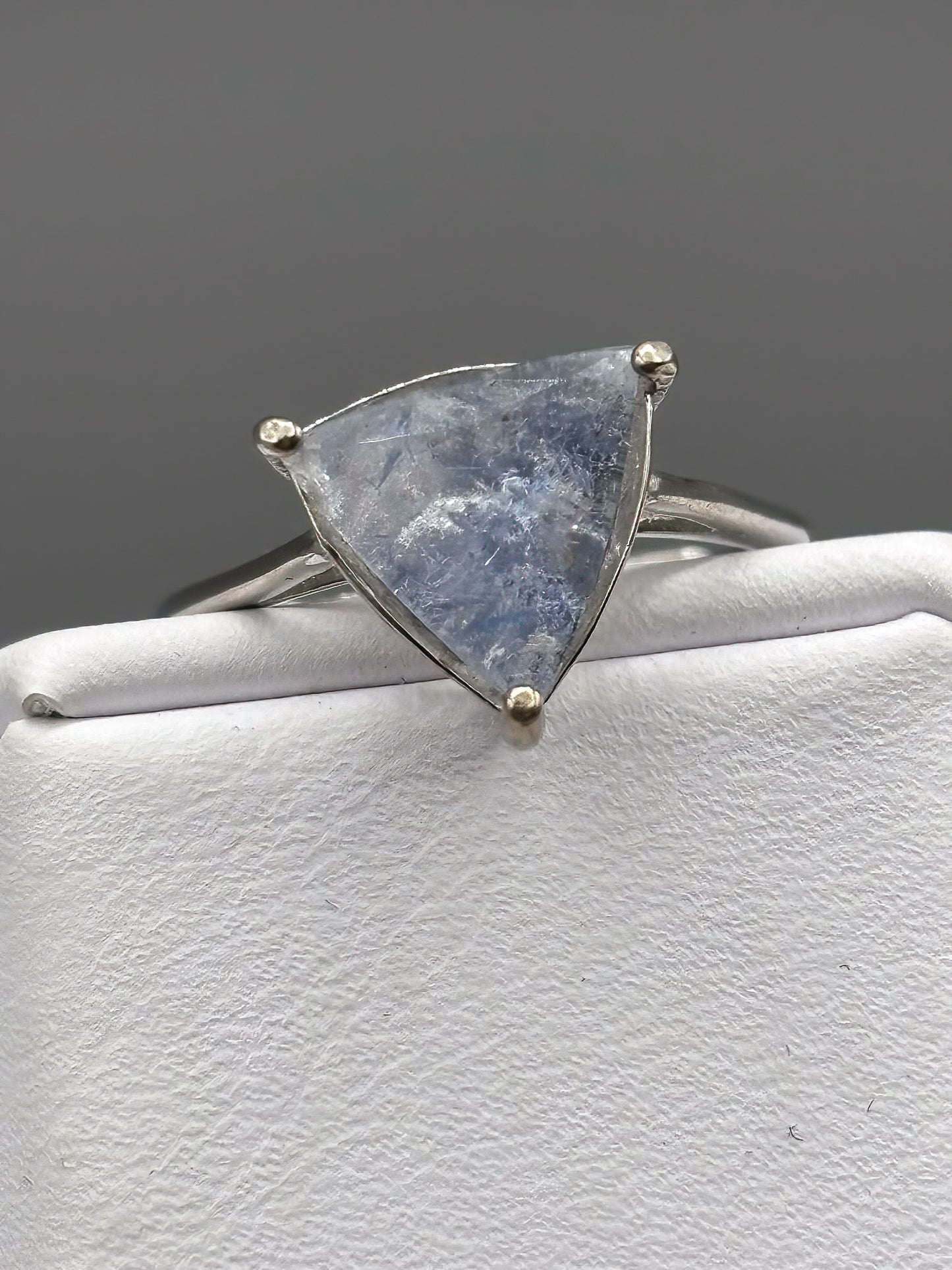Beautiful Triangle Cut Rare Dumortierite set in an adjustable sterling silver band
