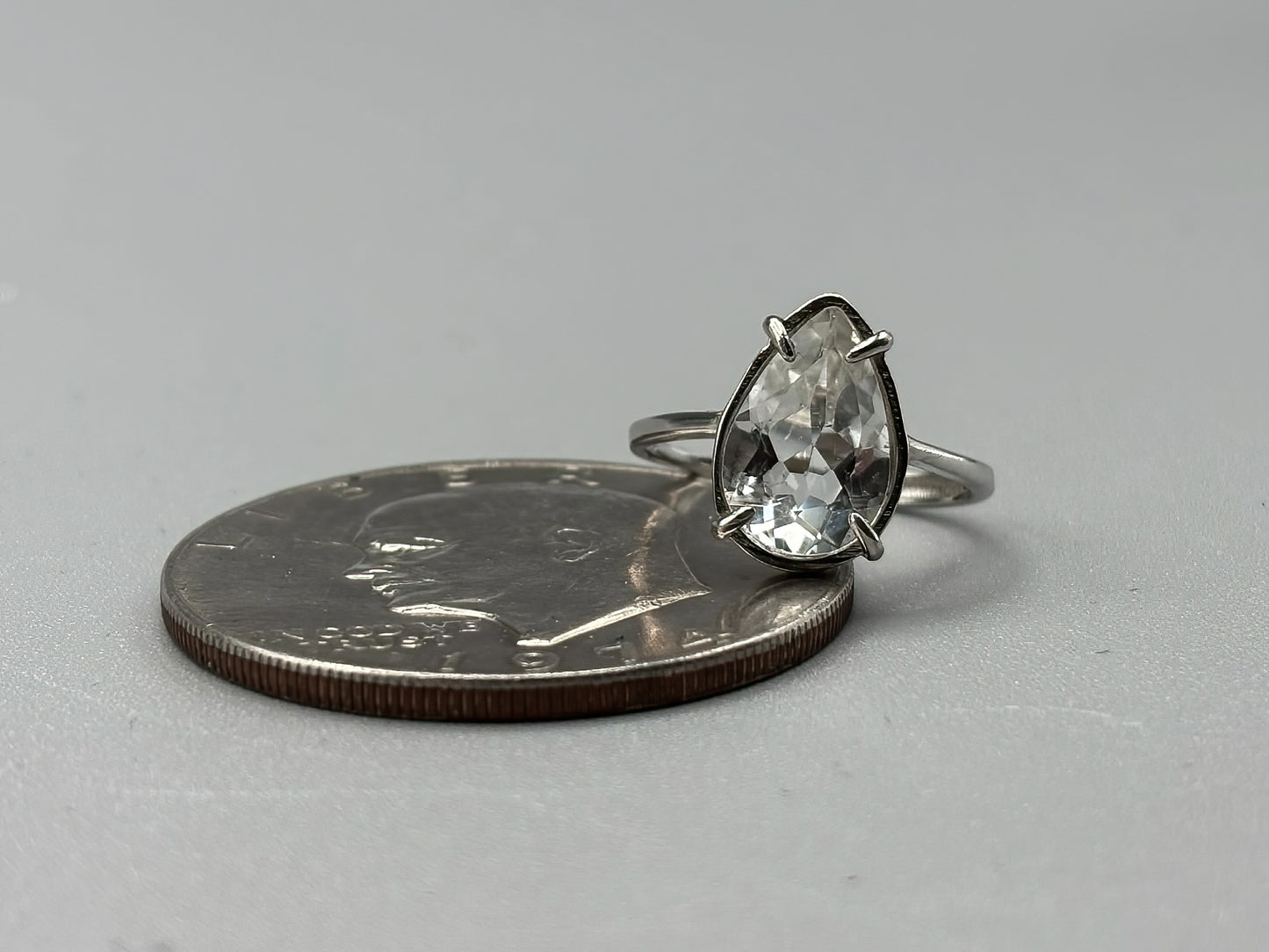 Large Pear Shape White Topaz set in Adjustable Sterling Silver Band