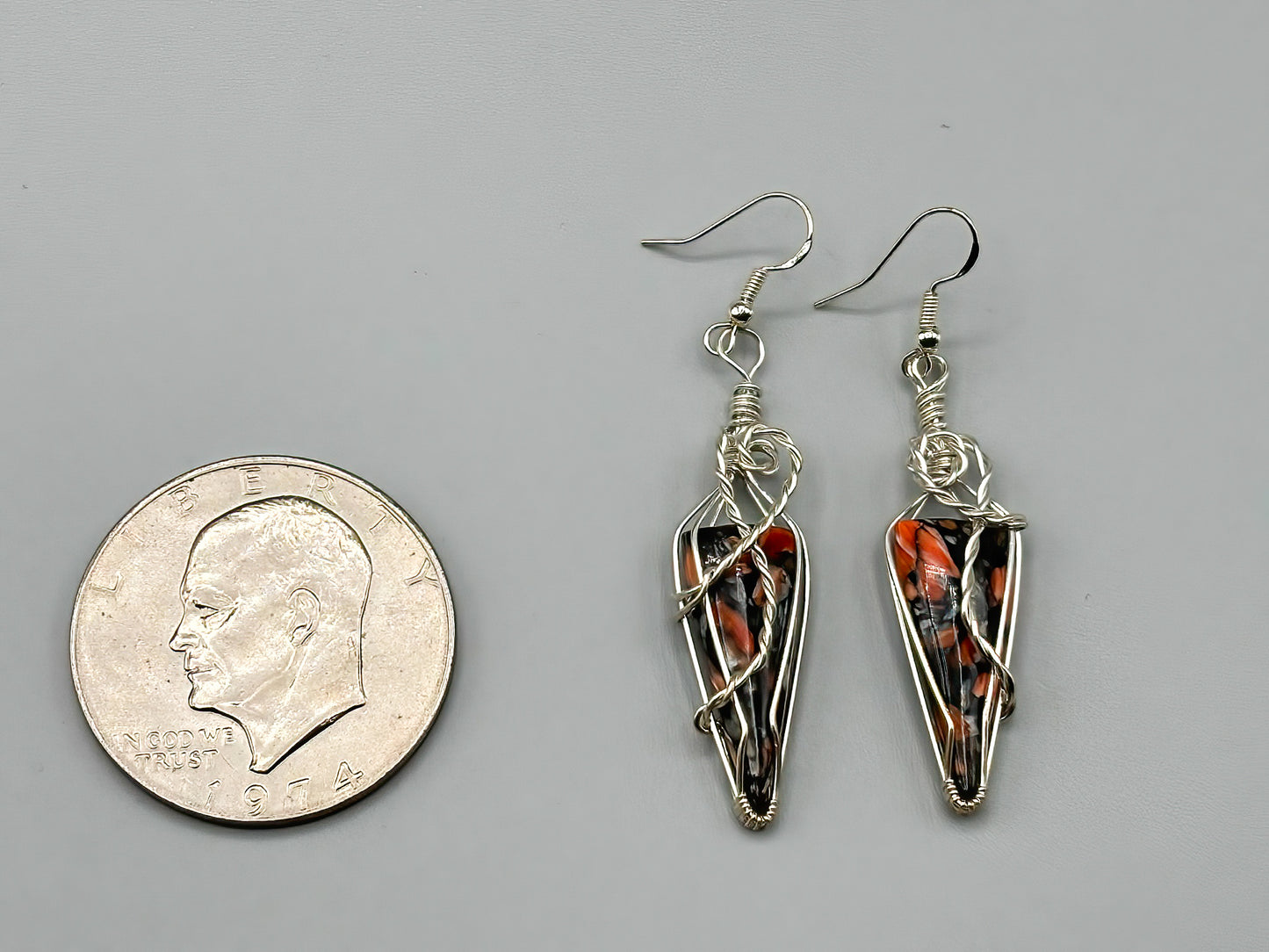 Spiny Oyster Composite in orange and black, wrapped in .925 Sterling Silver