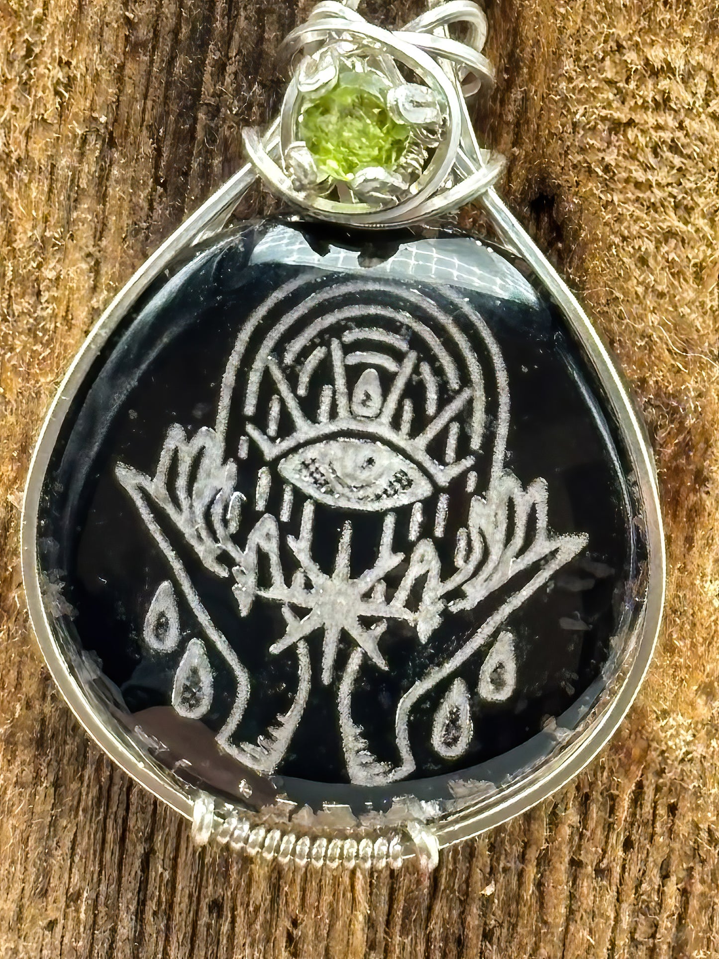 Etched Glass and Peridot in Sterling Silver