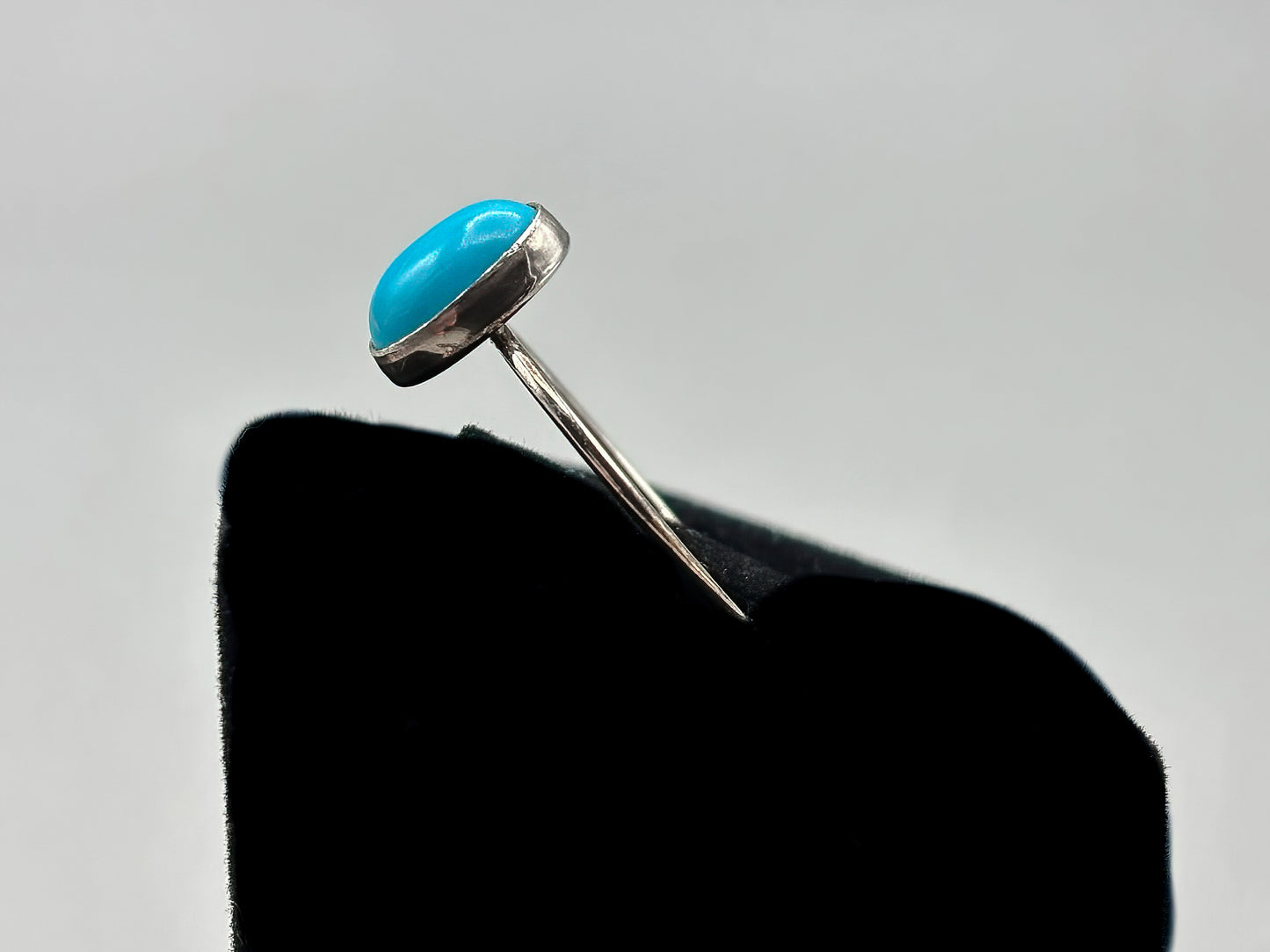 Petite Sleeping Beauty Turquoise Bezel set in Sterling silver band, Size 8