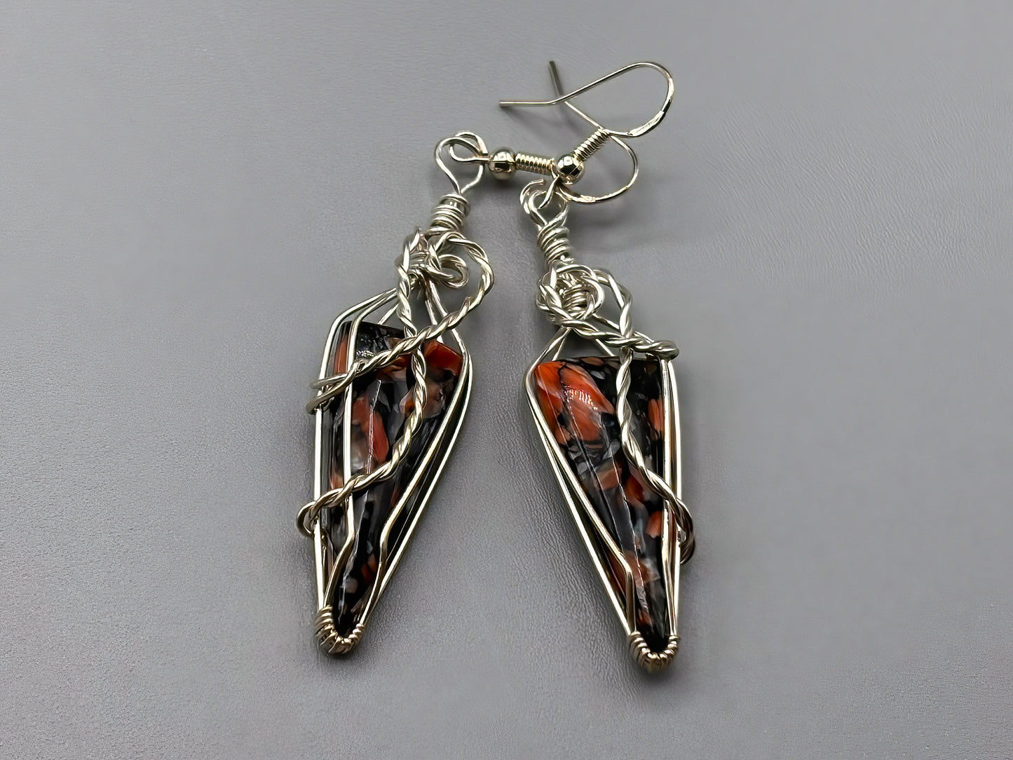 Spiny Oyster Composite in orange and black, wrapped in .925 Sterling Silver