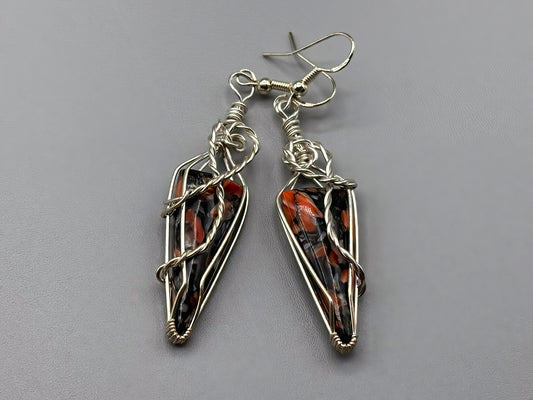 Spiny Oyster Composite in orange and black, wrapped in .925 Sterling Silver