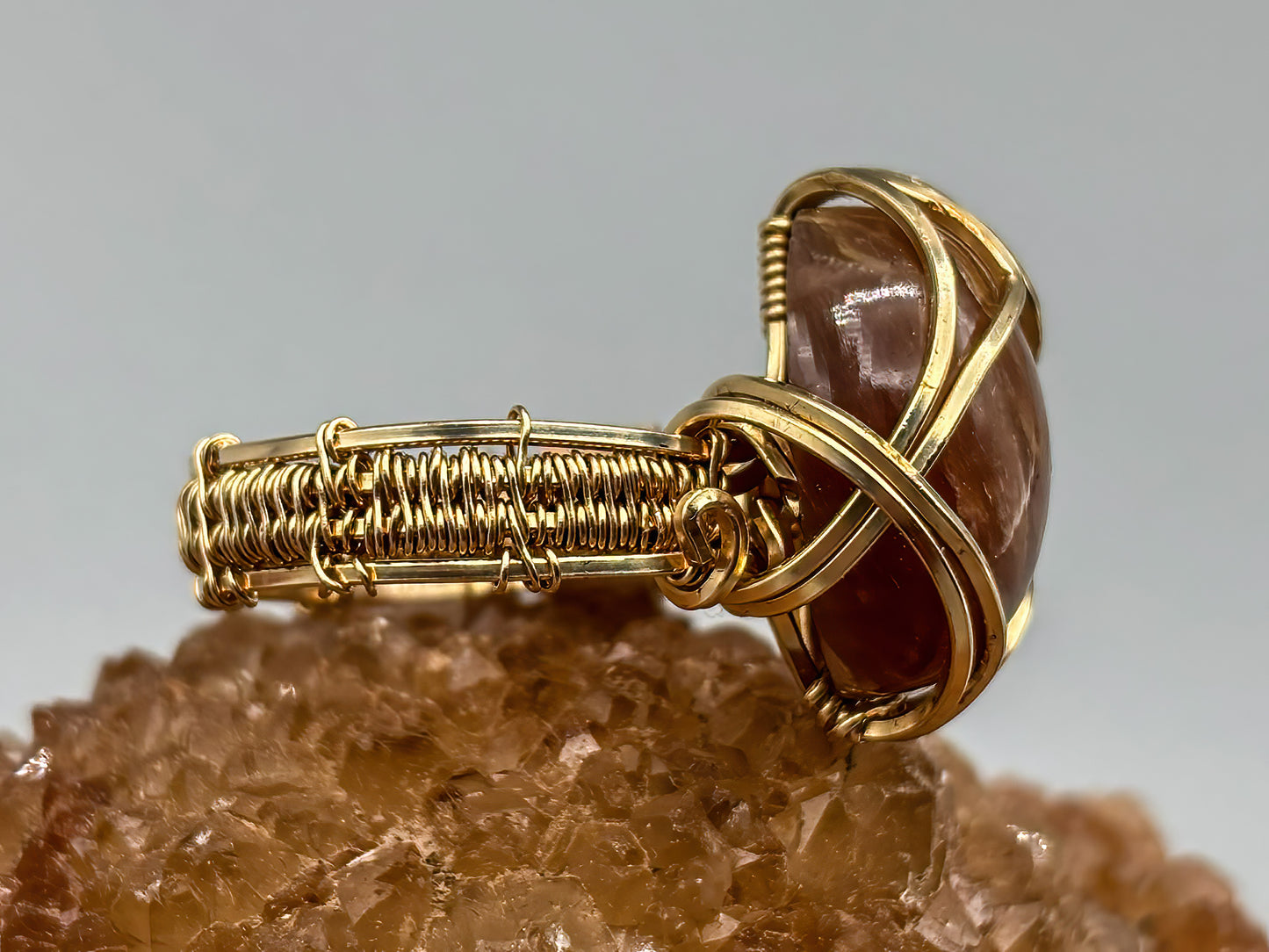 Golden Moonstone Ring wrapped in 14K gold filled wire Size 8