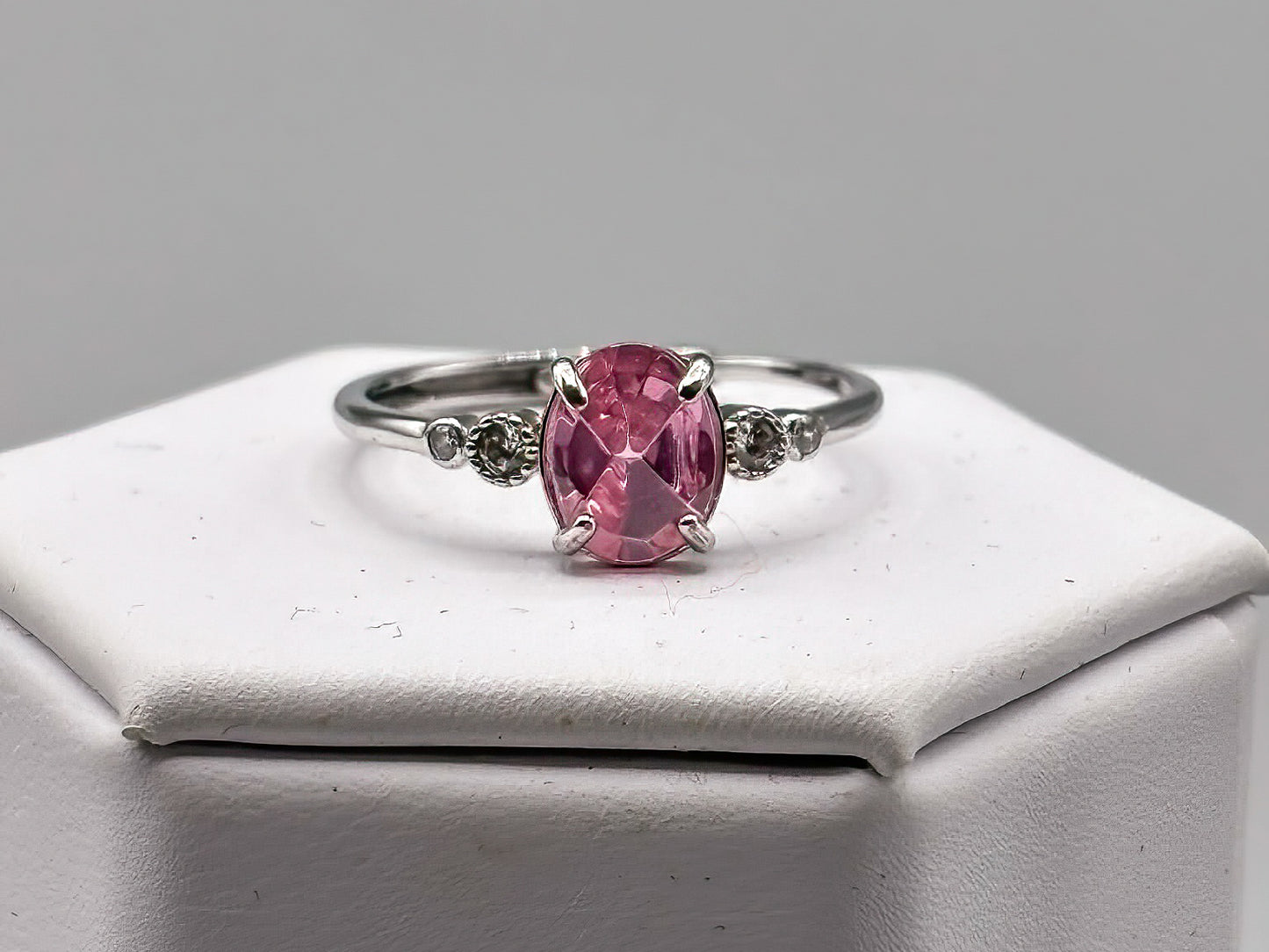Pink Cubic Zirconia Set in an adjustable sterling silver band