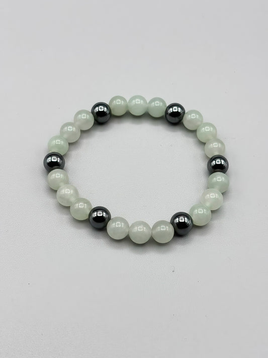 6 1/2 inch Jade and Hematite Beaded Bracelet