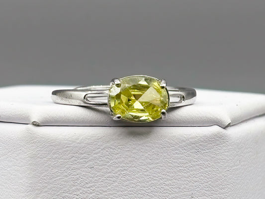 Yellow Green Cubic Zirconia set in adjustable sterling silver band