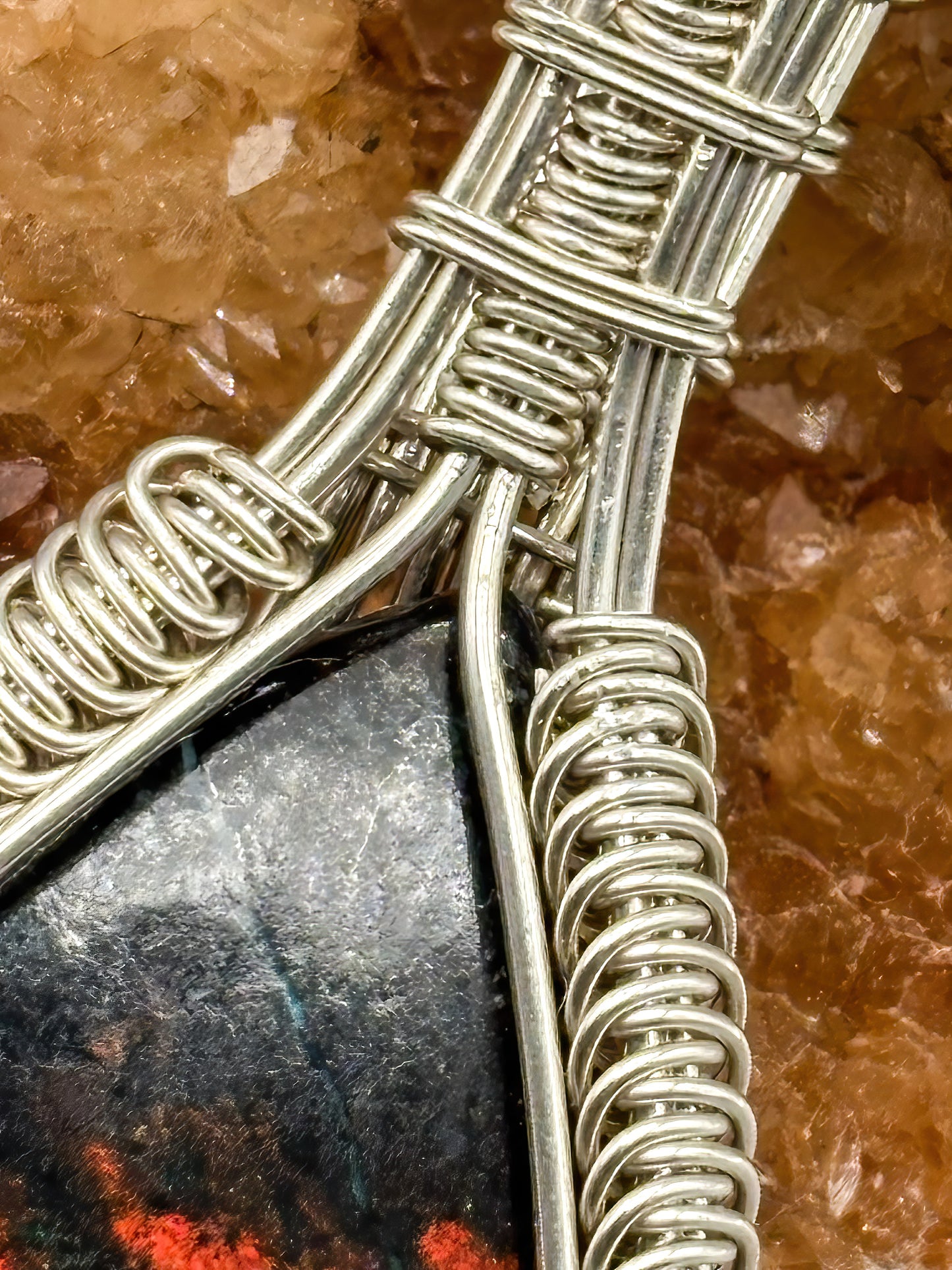 Red Plume Agate in Heavy Sterling Silver Pendant