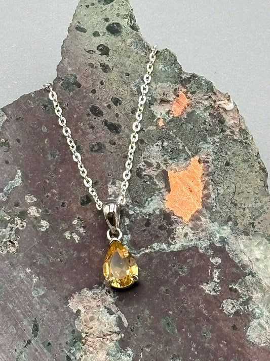 Tear Shaped Citrine Set in Sterling Silver in Adjustable Sterling Chain