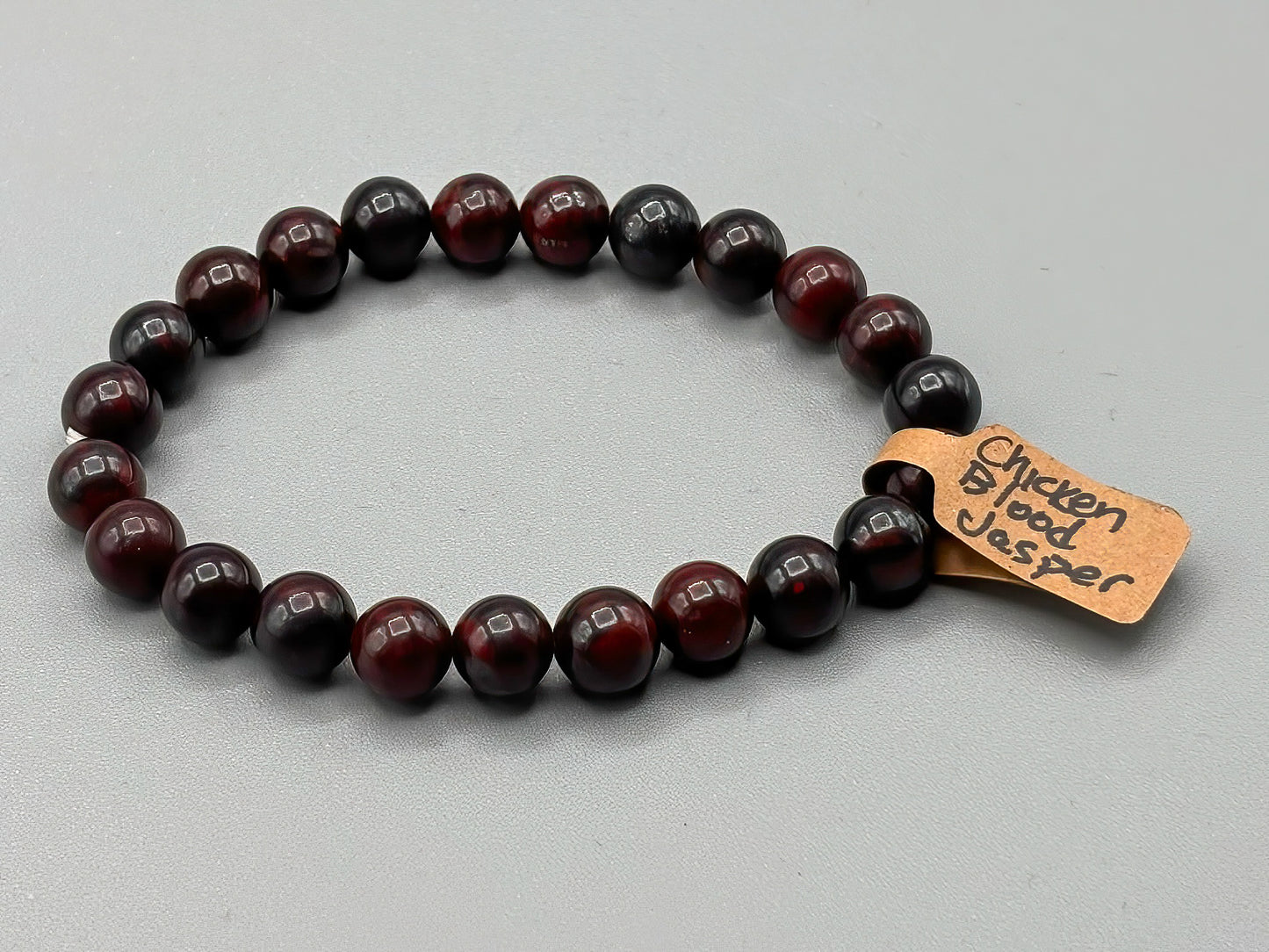 8mm Chicken Blood Jasper Beaded Bracelet 7 inch