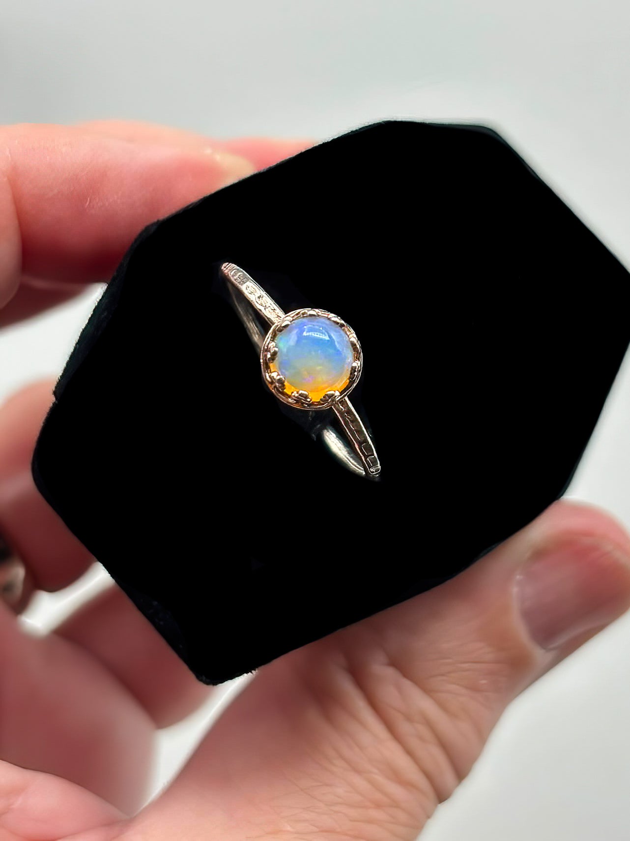 5mm Welo Opal set in Sterling Silver band, Size 8