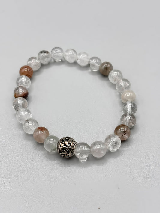 8mm Rutile Quartz and Tibetan Silver Beaded Bracelet size 7 3/4
